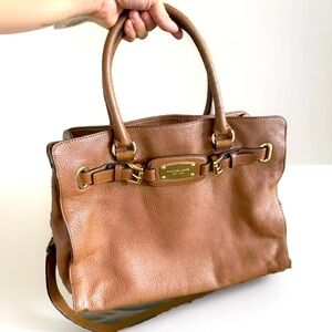 Michael Kors Leather Hamilton East West Brown Cognac Satchel Tote Handbag